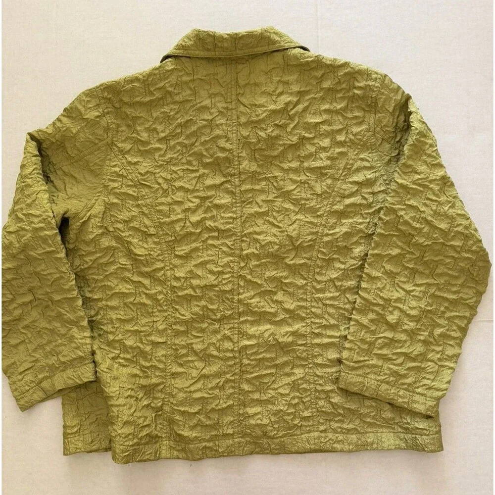 Chico’s Women’s XL Chartreuse Puckered Textured Jacket Size 3 Resort Cruise